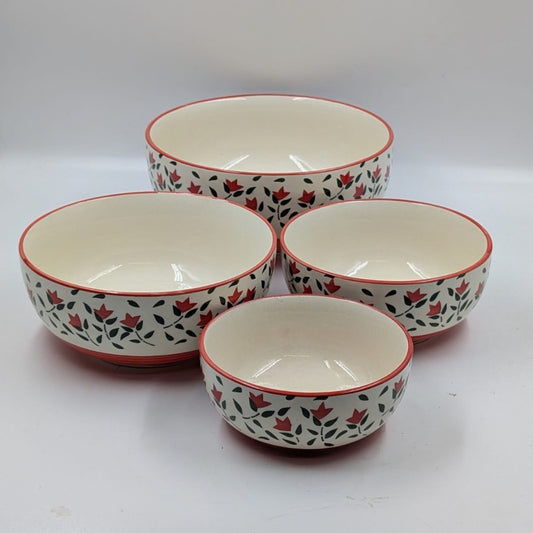 Ceramic Serving Bowls - Red Floral Mughal Pattern