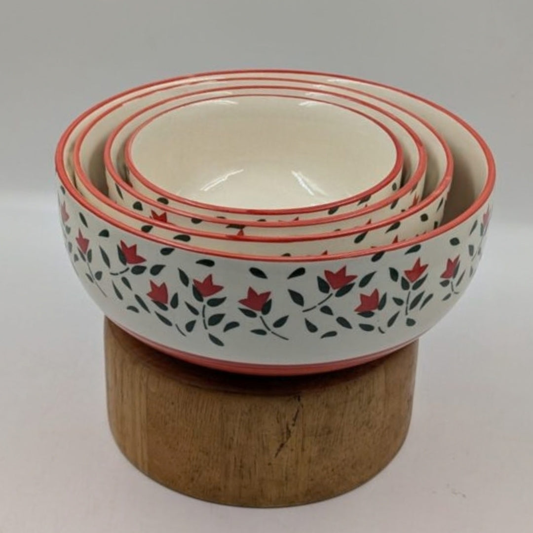 Ceramic Serving Bowls - Red Floral Mughal Pattern