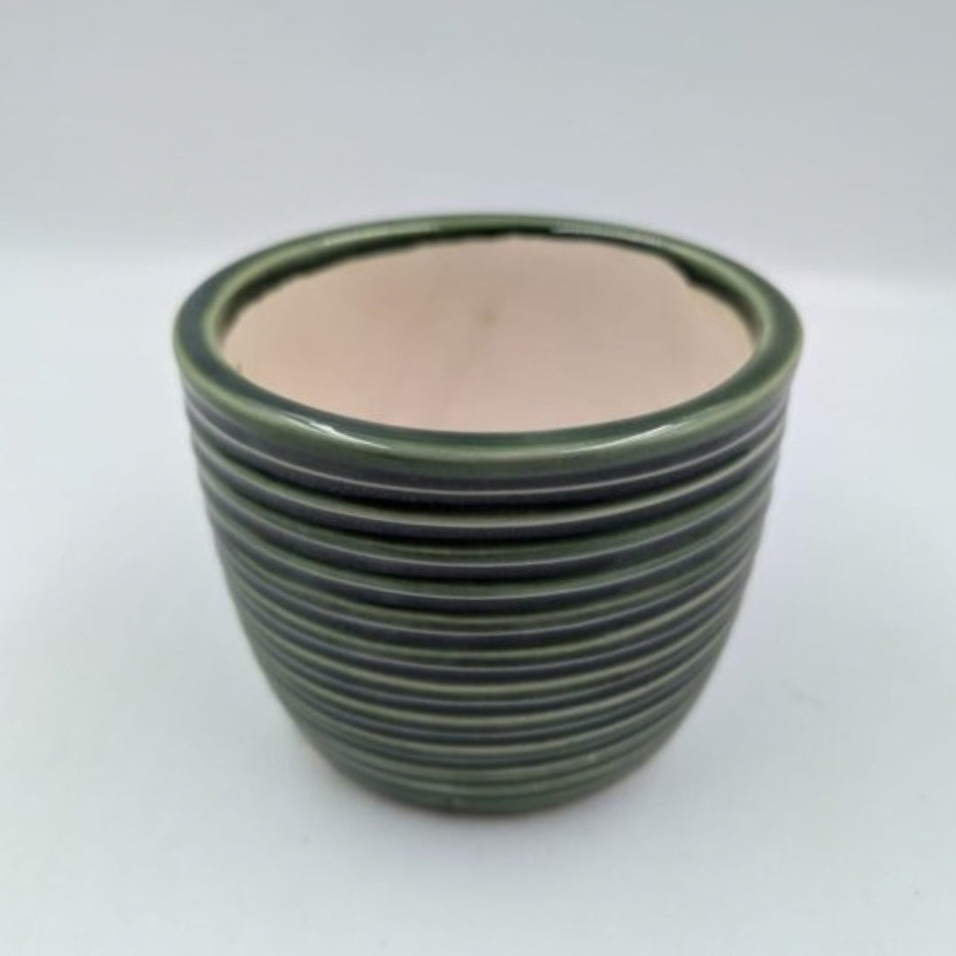Planter - Forest Green Ribbed Tapered Pot & Desk Planter