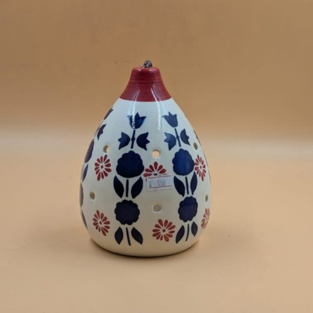 Hanging Bird Feeder / Nest (16 cm) - Crimson Red & White Teardrop Bird House