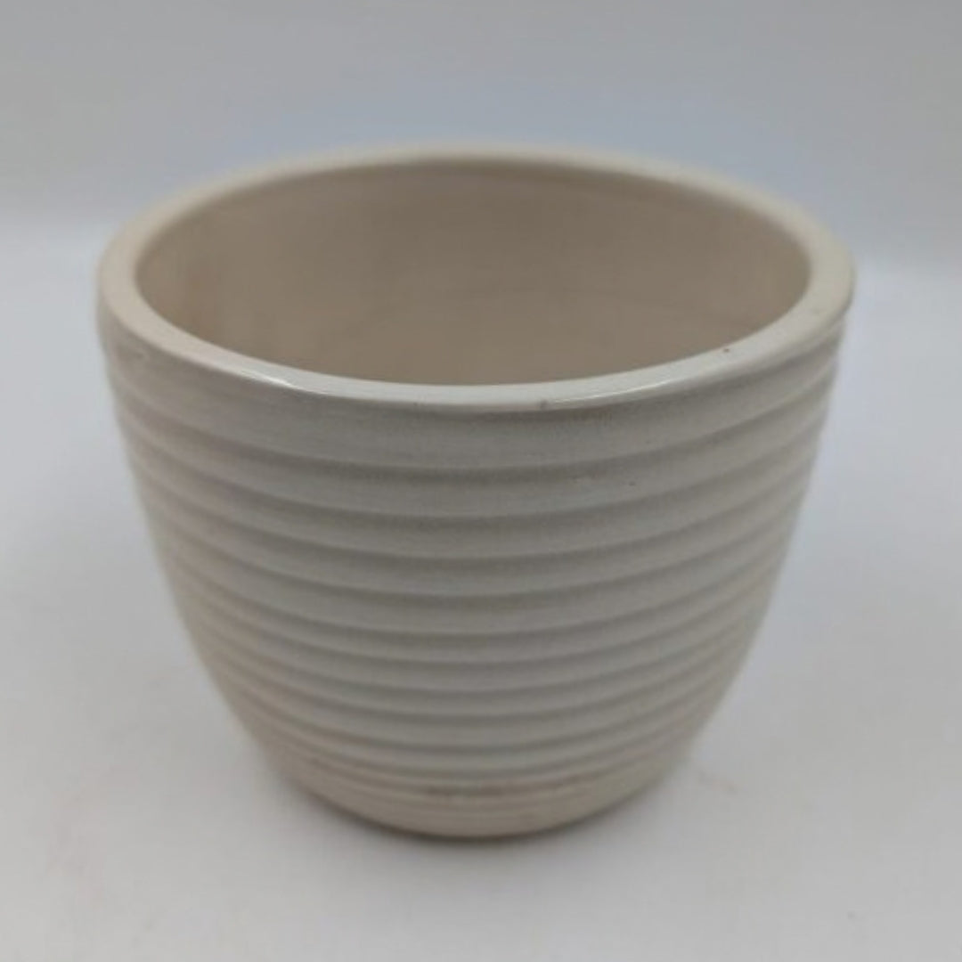 Planter - Cream Ribbed Tapered Pot & Desk Planter