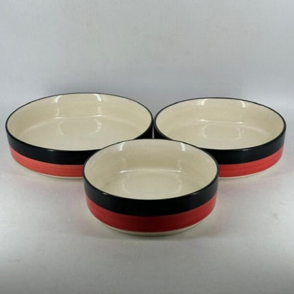 Ceramic Shallow Serving Platter Set - Dual Tone Red & Black Striped