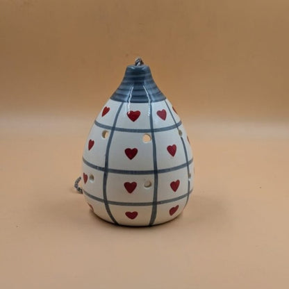 Hanging Bird Feeder / Nest (16 cm) - Heart Pattern Teardrop Bird House