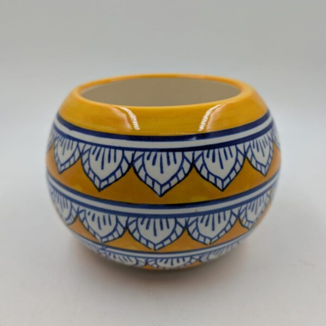 Planter - Vibrant Yellow & Blue Round Globe Bowl Pot