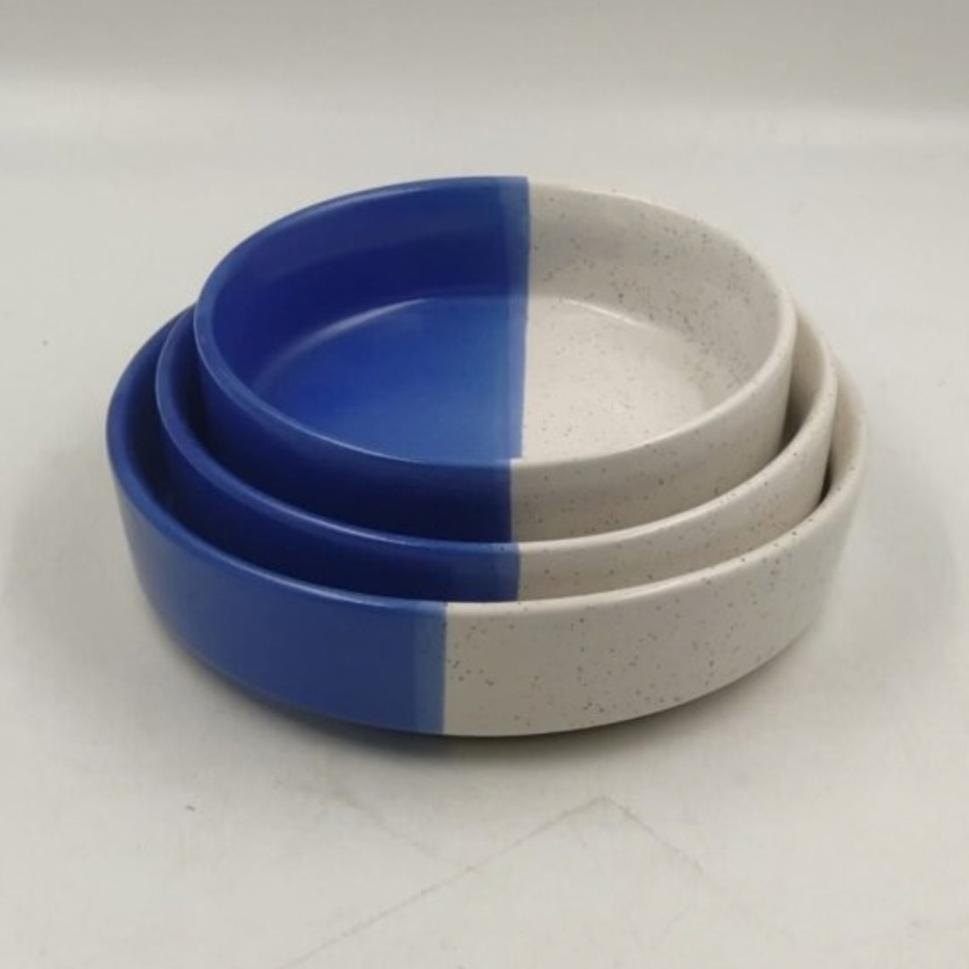 Shallow Serving Platter Set - Dual-Tone Blue & Half White