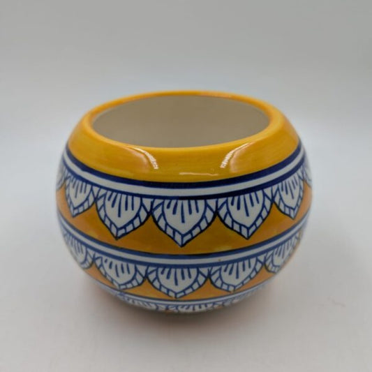 Planter - Vibrant Yellow & Blue Round Globe Bowl Pot