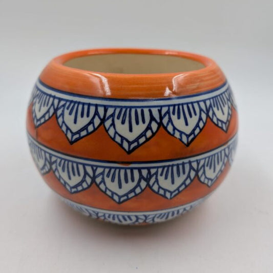 Planter - Bright Orange & Blue Round Globe Bowl Pot