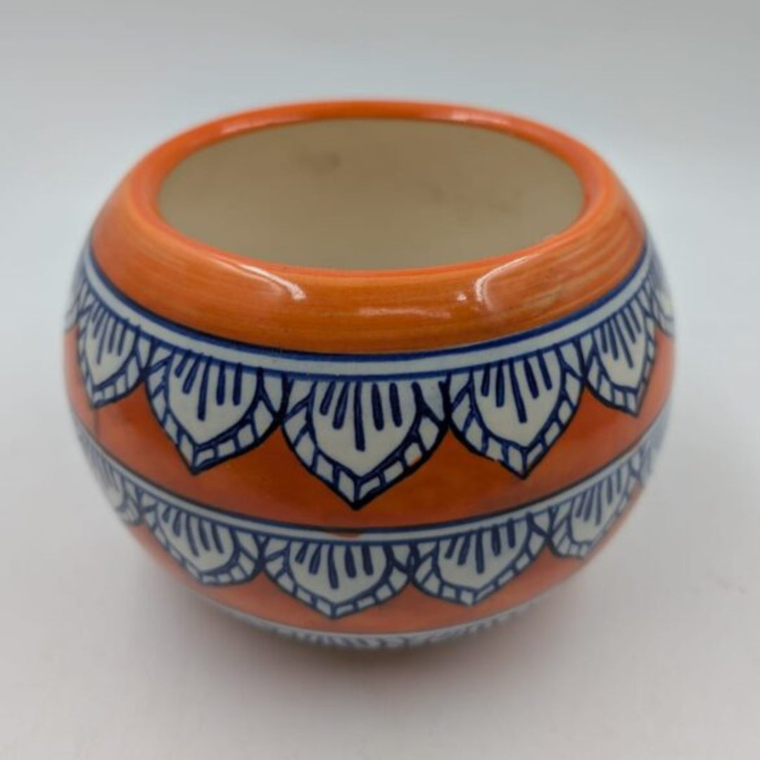 Planter - Bright Orange & Blue Round Globe Bowl Pot