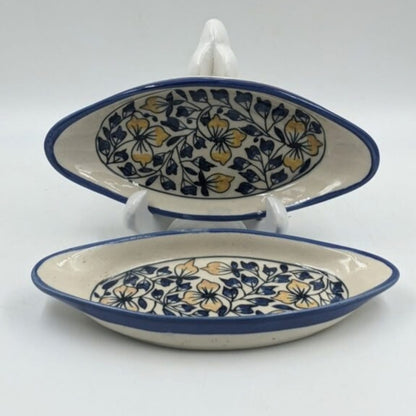 Platter Set of 2 - Boat Shaped Blue & Yellow Floral Pattern