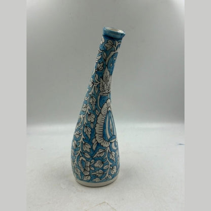 Flower Vase - Slender Neck Sky Blue Floral Pottery