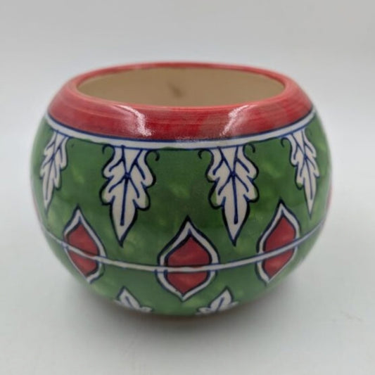 Planter - Vibrant Green & Red Round Globe Bowl Pot