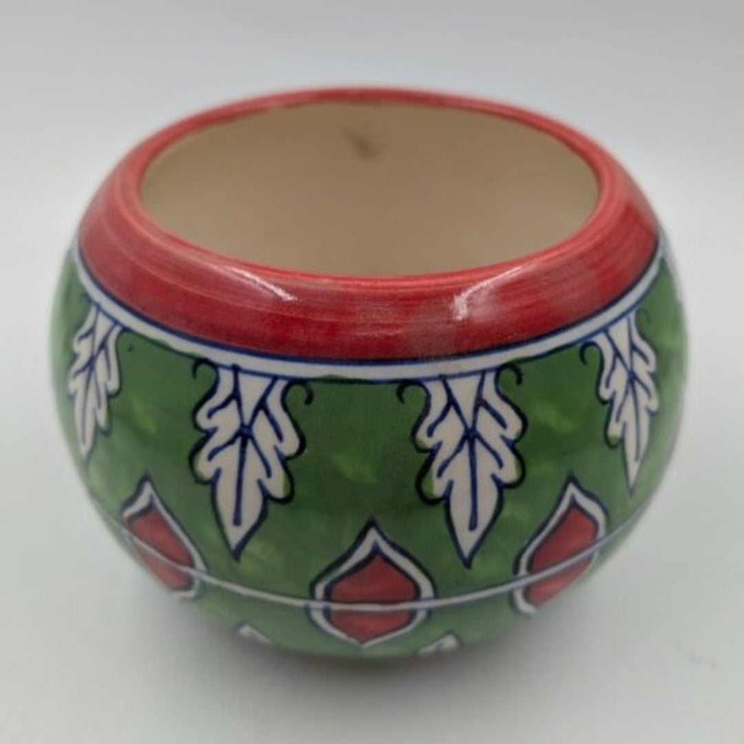 Planter - Vibrant Green & Red Round Globe Bowl Pot