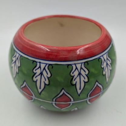 Planter - Vibrant Green & Red Round Globe Bowl Pot