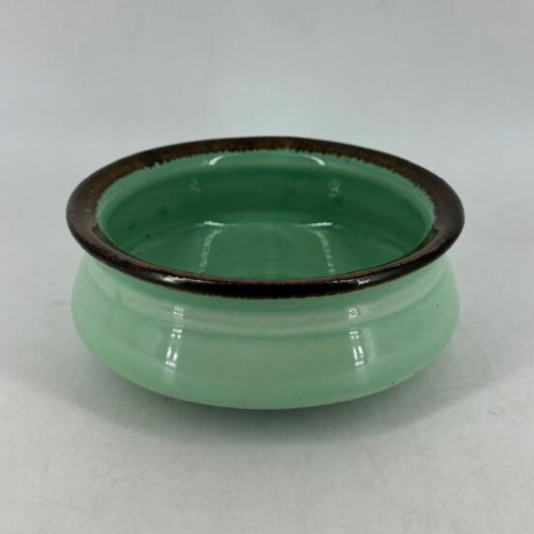 Ceramic Serving Handi Container - Mint Green with Brown Rim