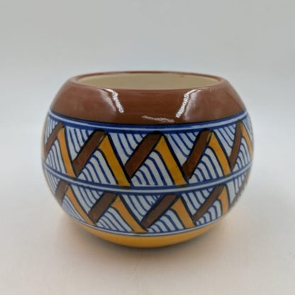 Planter - Earthy Brown & Geometric Chevron Round Globe Bowl Pot