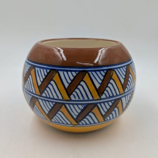 Planter - Earthy Brown & Geometric Chevron Round Globe Bowl Pot