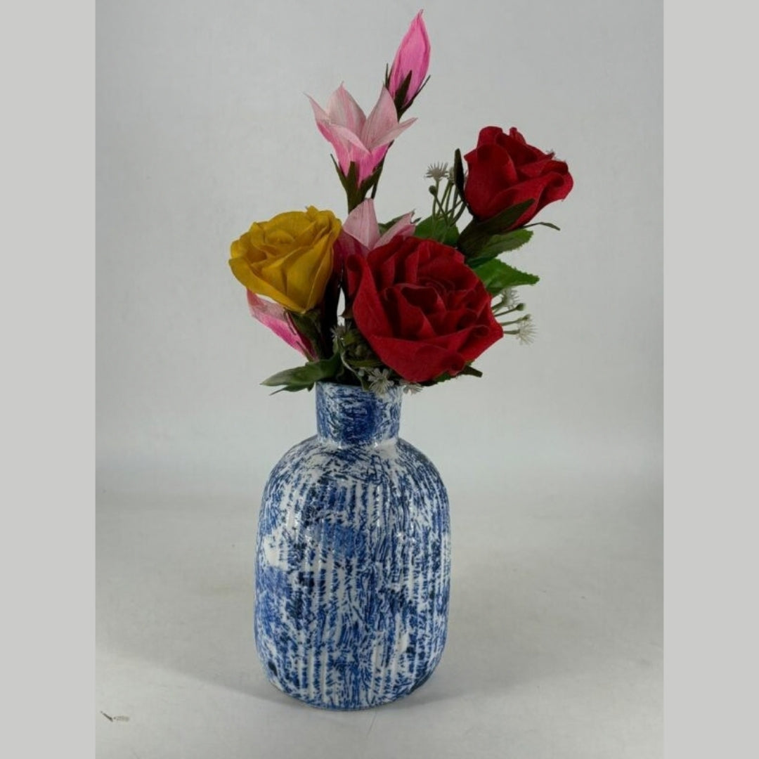 Flower Vase - Rustic Textured Blue & White Spatter Glaze