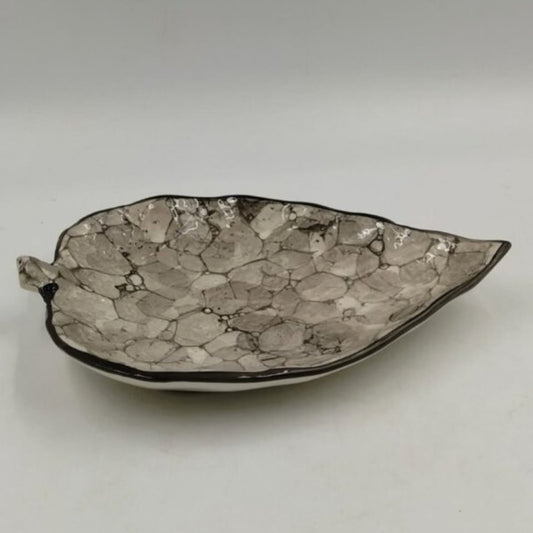 Platter - Leaf Shaped Black Bubble Pattern