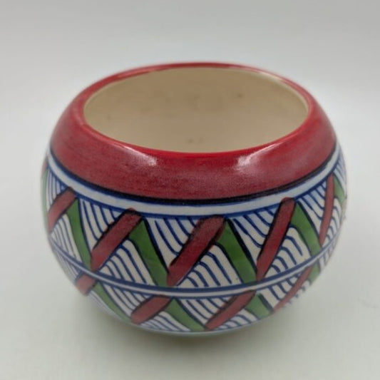 Planter - Crimson Red & Green Geometric Chevron Round Globe Bowl Pot