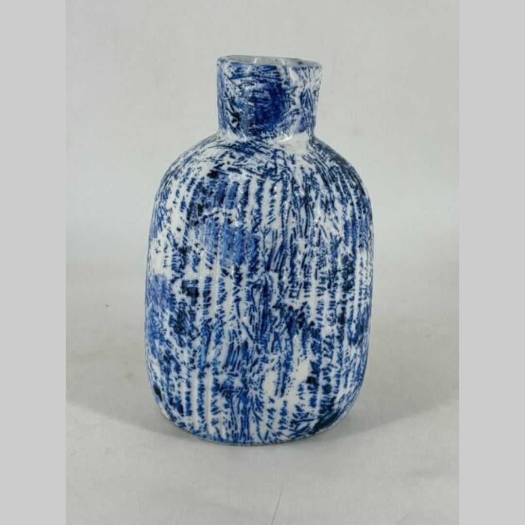 Flower Vase - Rustic Textured Blue & White Spatter Glaze