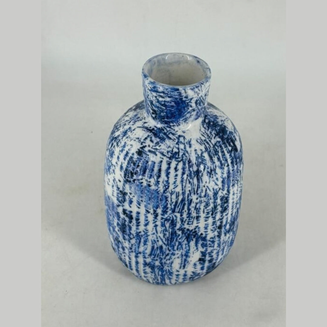 Flower Vase - Rustic Textured Blue & White Spatter Glaze