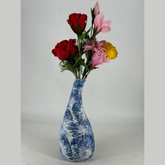 Flower Vase - Rustic Textured Blue & White Spatter Glaze