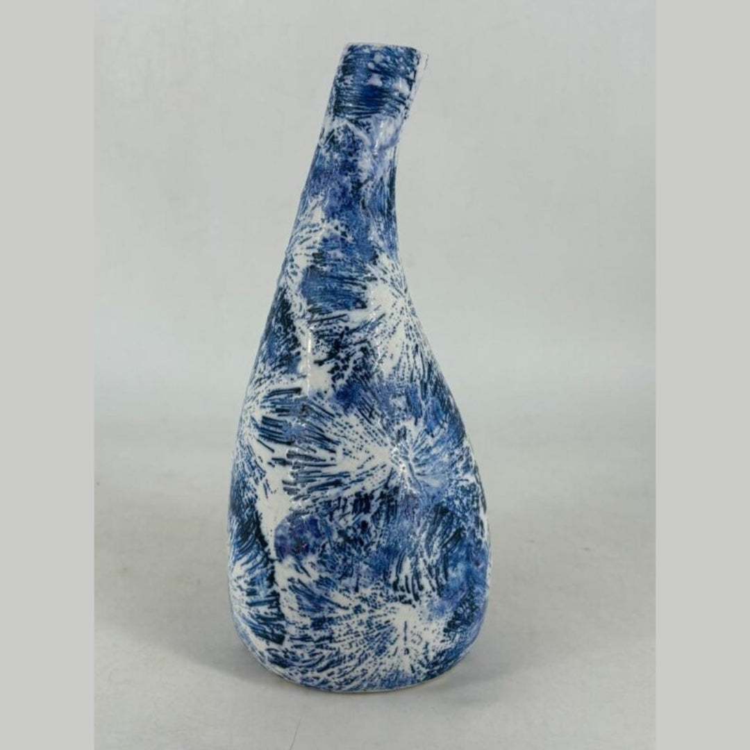 Flower Vase - Rustic Textured Blue & White Spatter Glaze