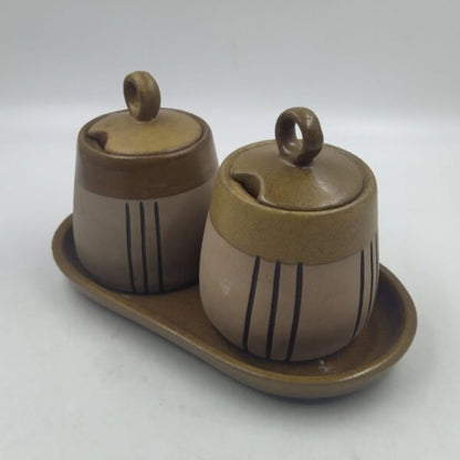 Pickle Jars Set - 1 Tray & 2 Pickle Jars, Brown & Beige Finish