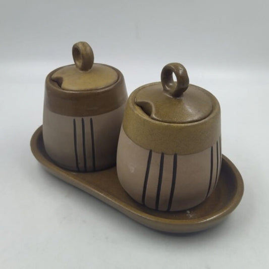 Pickle Jars Set - 1 Tray & 2 Pickle Jars, Brown & Beige Finish