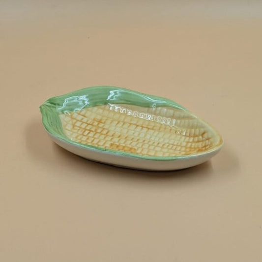 Platter - Corn Cob Shape Yellow & Green Handpainted