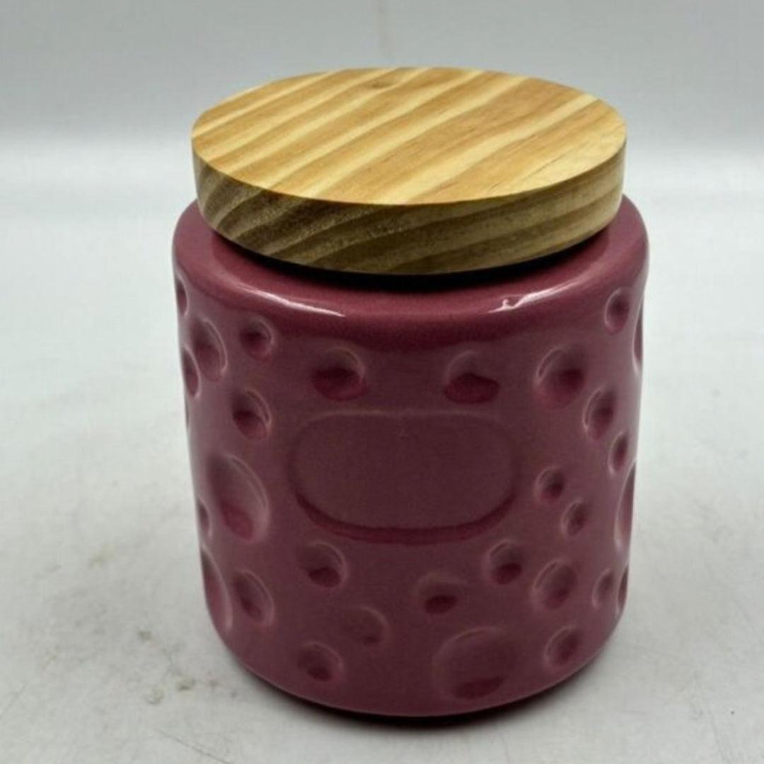 Airtight Jar with Wooden Lid - Textured Pastel Mauve / Pink