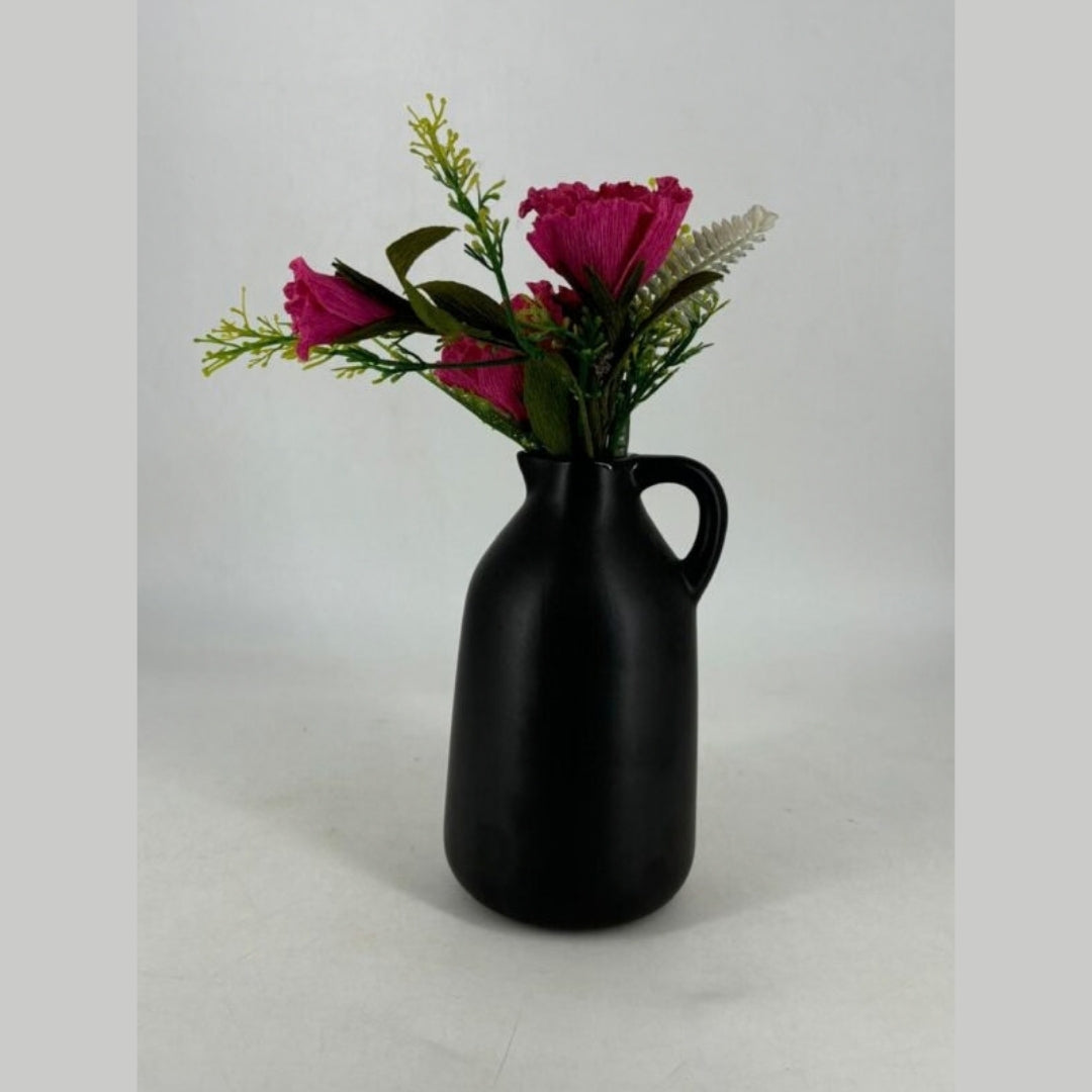 Ceramic Jug Flower Vase with Handle - Matte Black