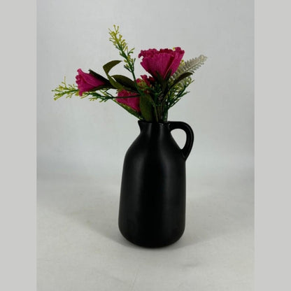 Ceramic Jug Flower Vase with Handle - Matte Black