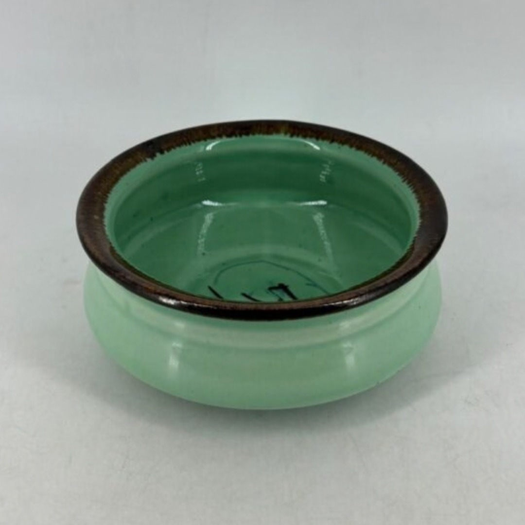 Ceramic Serving Handi Container - Mint Green with Brown Rim