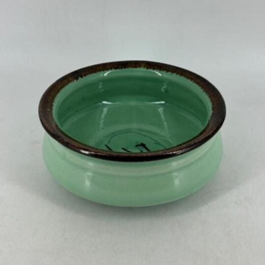 Ceramic Serving Handi Container - Mint Green with Brown Rim