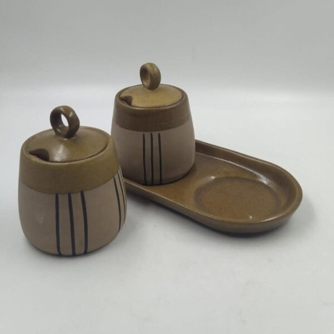 Pickle Jars Set - 1 Tray & 2 Pickle Jars, Brown & Beige Finish