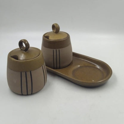 Pickle Jars Set - 1 Tray & 2 Pickle Jars, Brown & Beige Finish