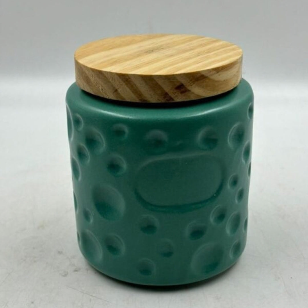 Airtight Jar with Wooden Lid - Textured Pastel Dark Green