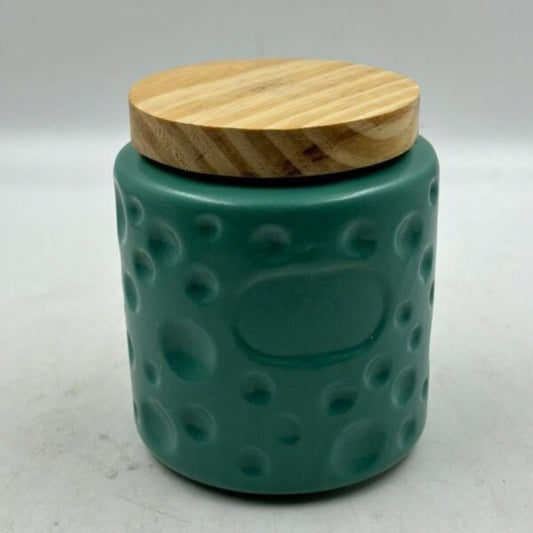 Airtight Jar with Wooden Lid - Textured Pastel Dark Green