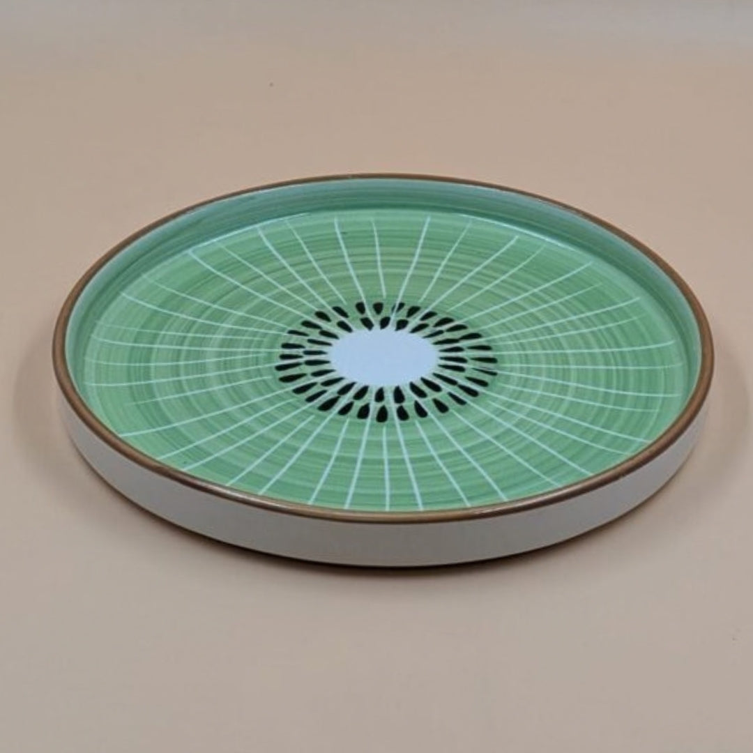 Plate - Green Kiwi Fruit Slice Pattern Quarter Plate, 20 cm