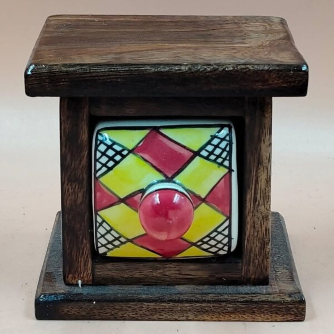 Wooden Mini Chest with Ceramic Drawer