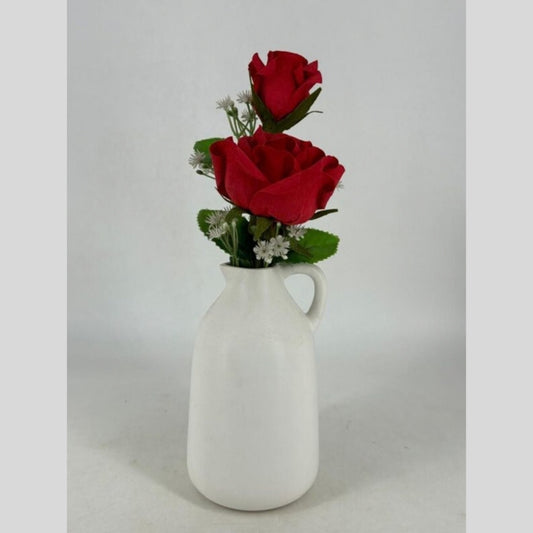 Ceramic Jug Flower Vase with Handle - Matte Off-White