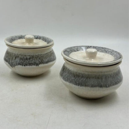 Small Serving Jars with Lid - Rustic Grey & Cream Dripping Glaze