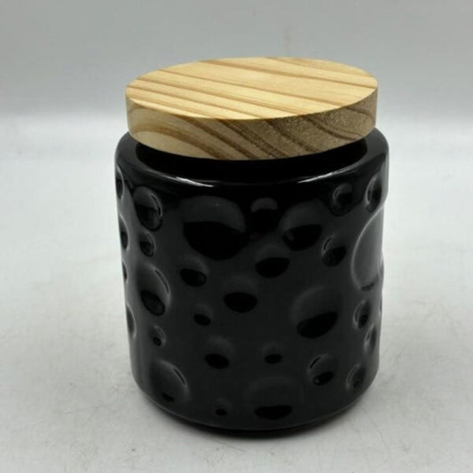 Airtight Jar with Wooden Lid - Textured Black