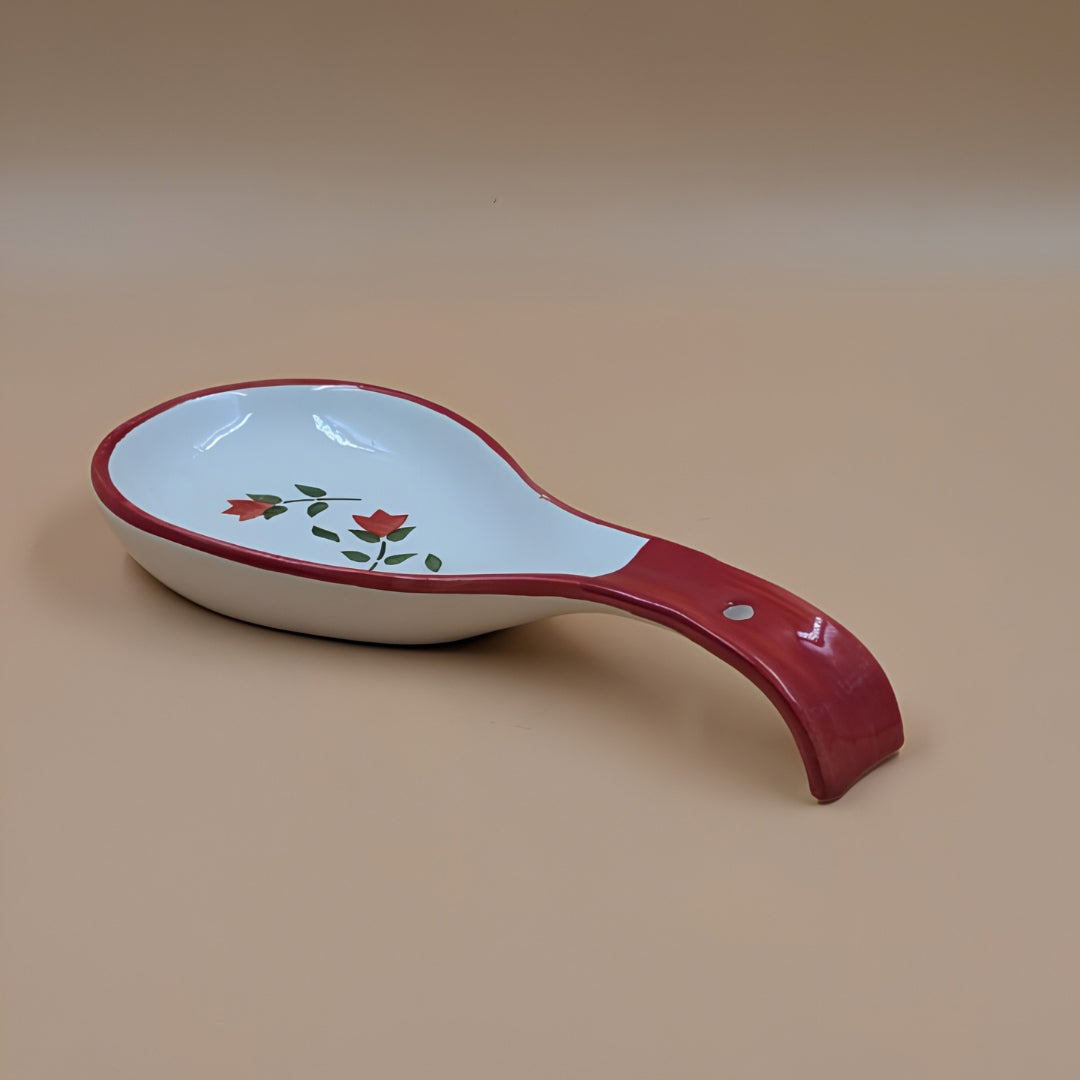 Spoonrest - Floral Print with Red Handle