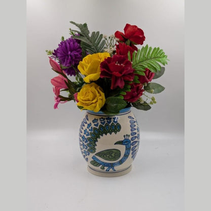 Flower Vase - Royal Peacock Motif Studio Pottery