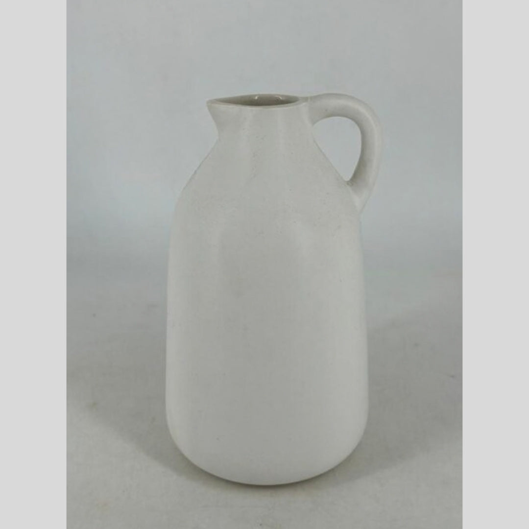Ceramic Jug Flower Vase with Handle - Matte Off-White