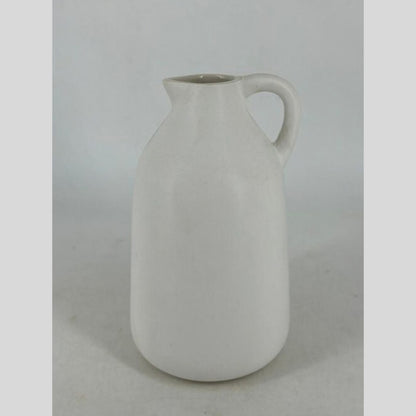 Ceramic Jug Flower Vase with Handle - Matte Off-White