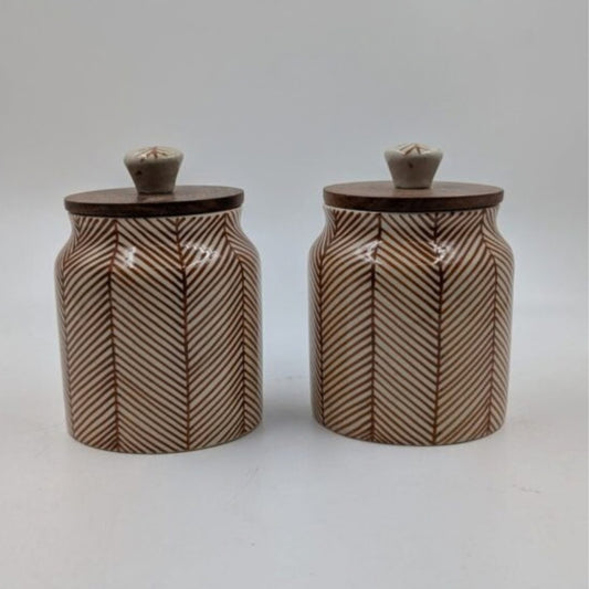 Airtight Jars with Wooden Lid - Brown Lines Herringbone Pattern