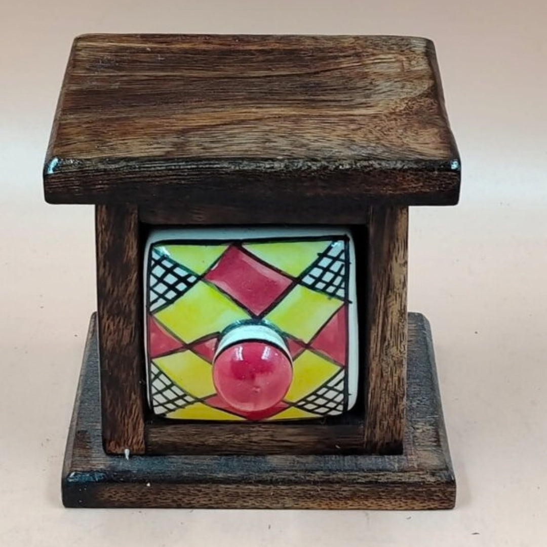 Wooden Mini Chest with Ceramic Drawer